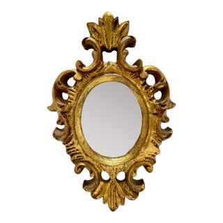 Vintage Italian Rococo Gilt Wood Ornate Oval Wall Mirror Gold Carved Acanthus Frame For Sale