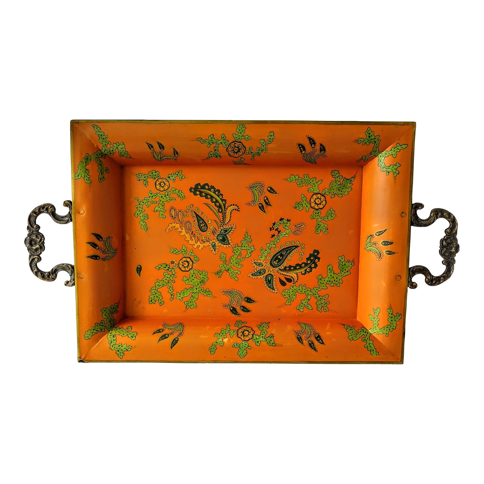 Vintage Indian Foreside Gorham Maine Handpainted Paisley Tray Chairish