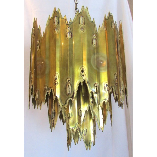 1970s Mid Century Modern Tom Greene Torch Cut Brass Brutalist Chandeliers - a Pair For Sale - Image 11 of 18