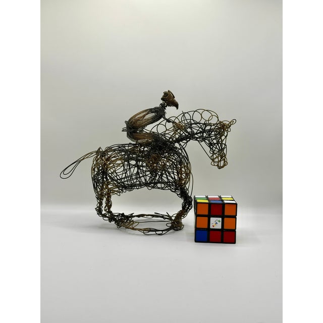Vintage Rare Wire Horse and Rider Sculpture, Equestrian Modernist Folk Art For Sale - Image 4 of 4
