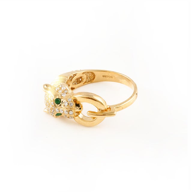 Not Yet Made - Made To Order Contemporary Panther Head Ring With Emerald Diamond in 18k Solid Yellow Gold Available in All Sizes For Sale - Image 5 of 12