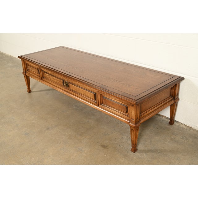 1960s Thomasville French Regency Louis XVI Carved Pecan Wood Coffee Table or Cocktail Table, Circa 1960s For Sale - Image 5 of 17
