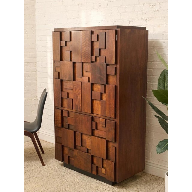 Mid 20th Century Mid 20th Century Styled After Vintage Lane Brutalist Mosaic Wood Highboy Armoire For Sale - Image 5 of 6