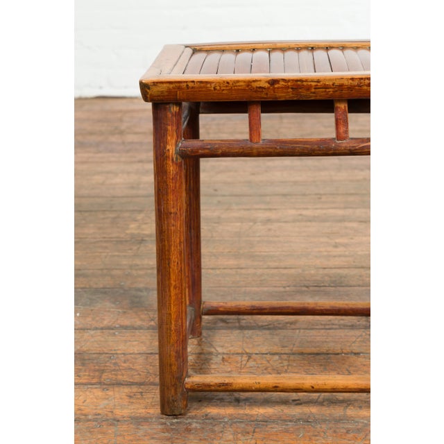 Chinese Qing Dynasty 19th Century Side Table with Split Bamboo Top and Patina For Sale - Image 9 of 13