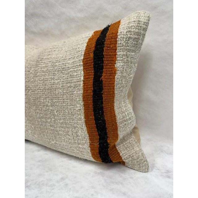 Contemporary Turkish Hemp Pillow Cushion Natural Beige Rust Pillow Cushion Cover 16" x 24" For Sale - Image 3 of 4