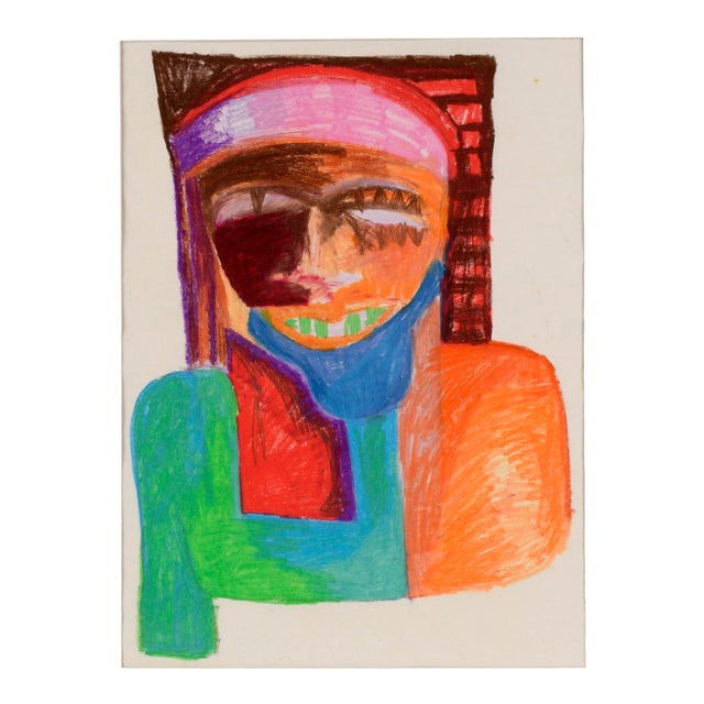 Abstracted Cubist Egyptian Pharaoh Portrait in Pastel on Paper by Michael William Eggleston For Sale