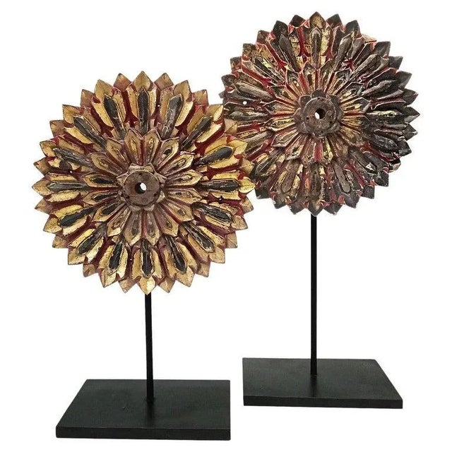 Brass Thai Wood Flower Sculpture, Early 20th Century For Sale - Image 8 of 10