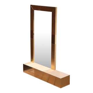 Late 20th Century Postmodern Paul Evans Style Metallic Mirror With Shelf For Sale