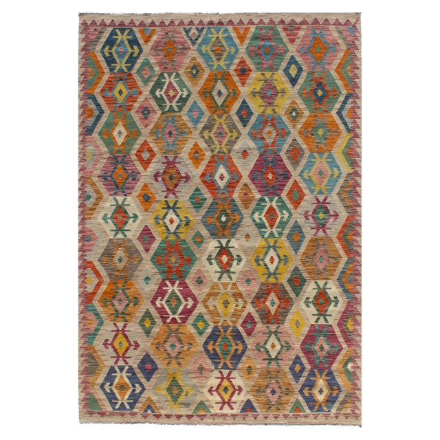 Beige Vintage Multicolored Hand Knotted Afghan Tribal Kilim, 2010s For Sale - Image 8 of 8