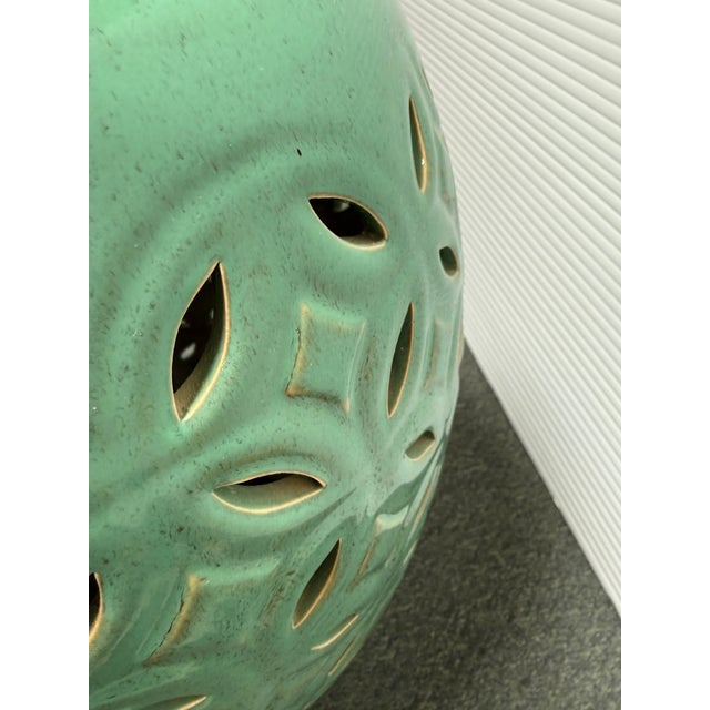 Glazed Ceramic Outdoor Garden Stool, Turquoise For Sale - Image 9 of 12