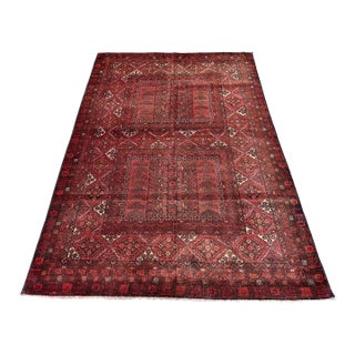 Burgundy Adraskan Baluch Hand-Knotted Wool Rug - 8'4" X 5'8" For Sale