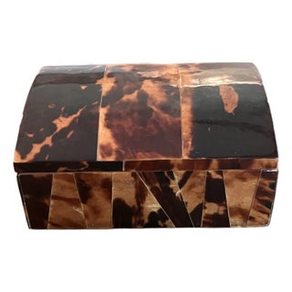 Vintage Handmade Tortoiseshell-Style Veneer & Wood Keepsake Box For Sale