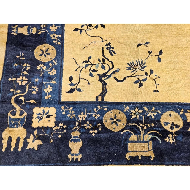 Antique Chinese Peking Rug, Hand-Knotted Wool Pile, Tan Field, 10' x 13' For Sale - Image 12 of 17