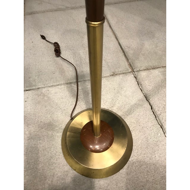 Brass Danish Modern Walnut & Brass Torchiere Floor Lamp Manner of Gerald Thurston for Lightolier For Sale - Image 8 of 13