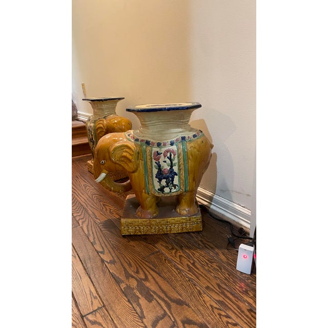 Glazed Figural Ceramic Chinese Royal Elephant Garden Stools - A Pair For Sale In Dallas - Image 6 of 7
