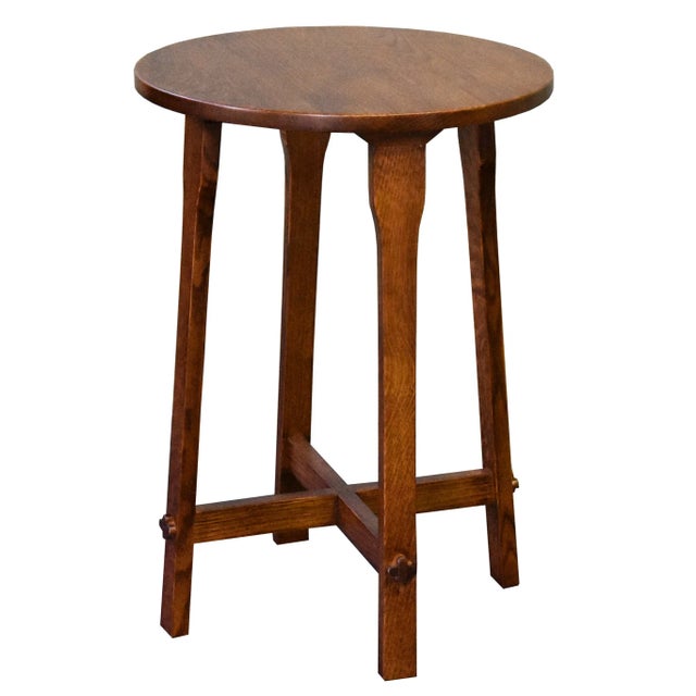 2020s Crafters and Weavers Arts and Crafts / Mission Style Oak Round End Table - Model A22 For Sale - Image 5 of 5