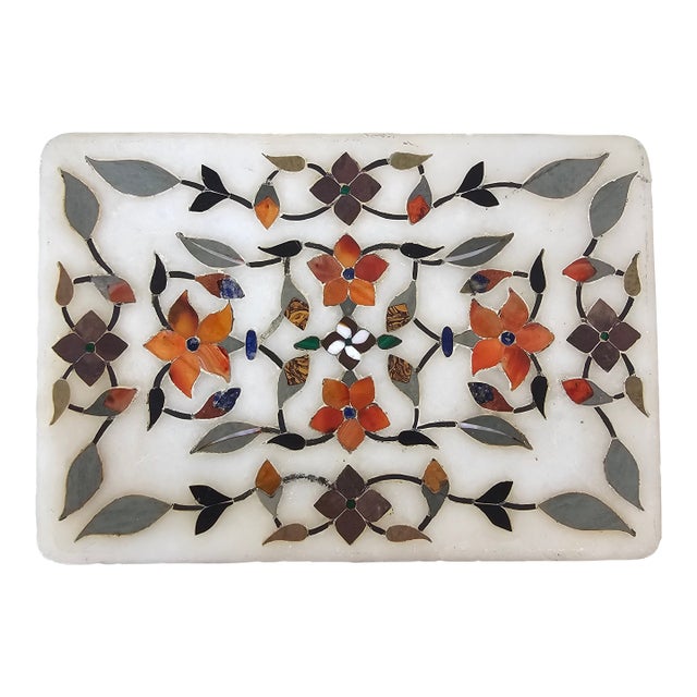 Early 20th Century Pietra Dura Floral Inlay Marble Tray For Sale