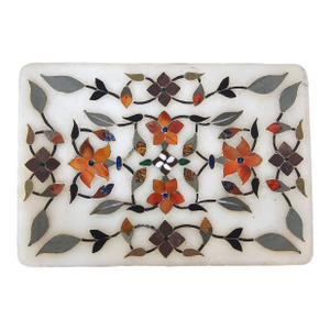 Early 20th Century Pietra Dura Floral Inlay Marble Tray