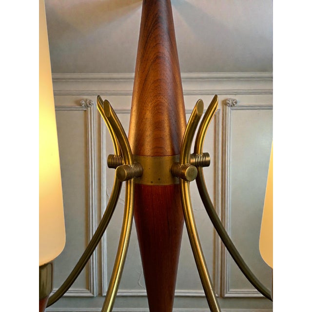 Danish Modern Teak and Brass Chandelier by Bent Karlby for Lyfa, Denmark, 1960s For Sale - Image 6 of 13