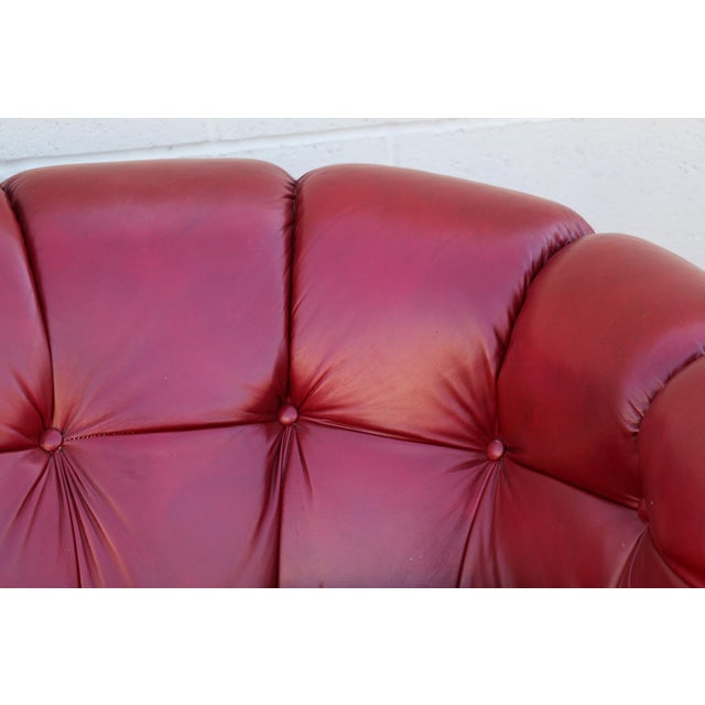 Wood Monteverdi-Young Mid-Century Modern Tufted Ruby Red Leather Sofa, 1973 For Sale - Image 7 of 18