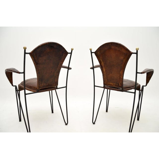 Set of Vintage French Iron and Leather Armchairs, 1960s For Sale - Image 6 of 13