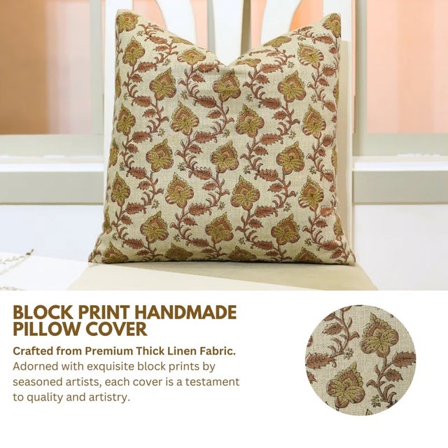 Not Yet Made - Made To Order Fabdivine Indian Block Print Cushion Cover 26x26 Inch Thick Linen-Madhubala For Sale - Image 5 of 5