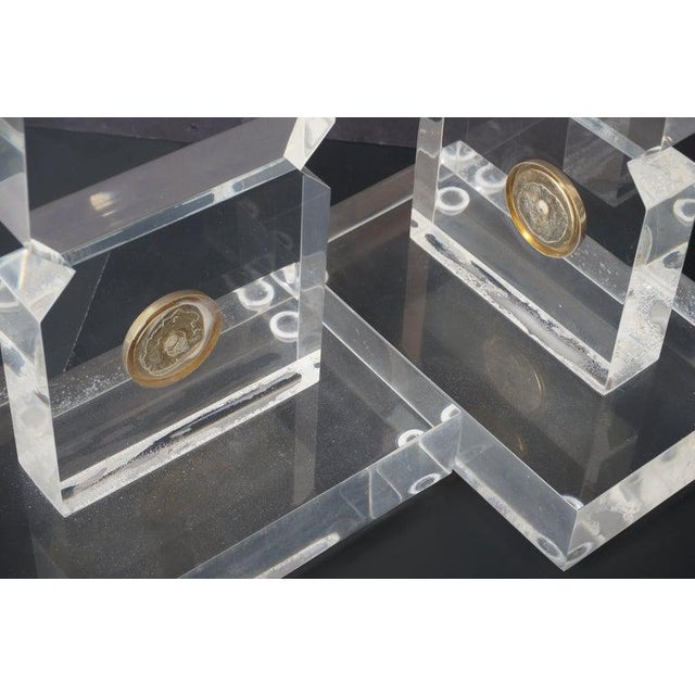 1970s Maison Jansen Maison Charles Style Obelisks in Lucite and Brass - a Pair For Sale - Image 10 of 13