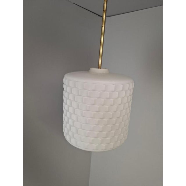 Metal Mid-Century Modern Pendant Lamp in Textured Glass and Brass, Czechoslovakia, 1970s For Sale - Image 7 of 18