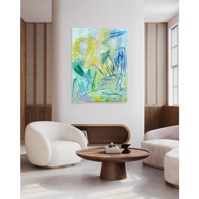 Canary Yellow "Chance Encounter" by Trixie Pitts Abstract Pop-Art Inspired Oil Painting For Sale - Image 8 of 12