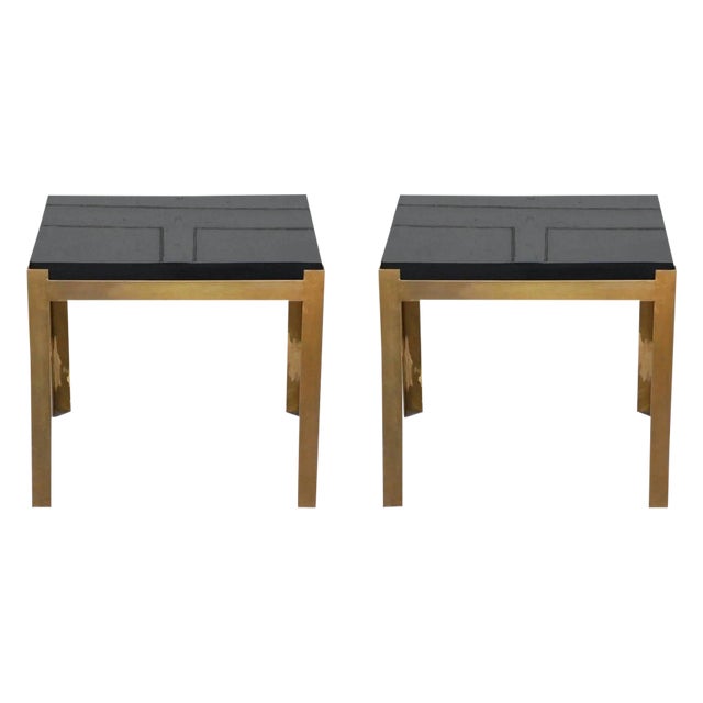 Contemporary Design Frères 'Caisson' Lacquer and Patinated Brass Side Tables - a Pair For Sale