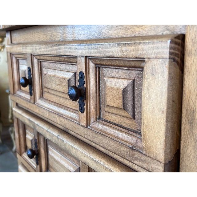 20th Century Catalan Spanish Carved Oak Chest of Drawers, Highboy or Console For Sale - Image 6 of 10