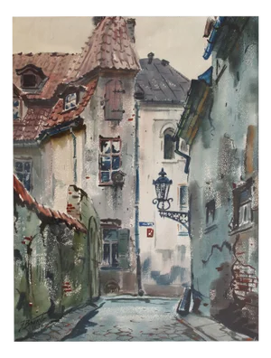 Janis Brekte, Town, 1965, Watercolor on Paper