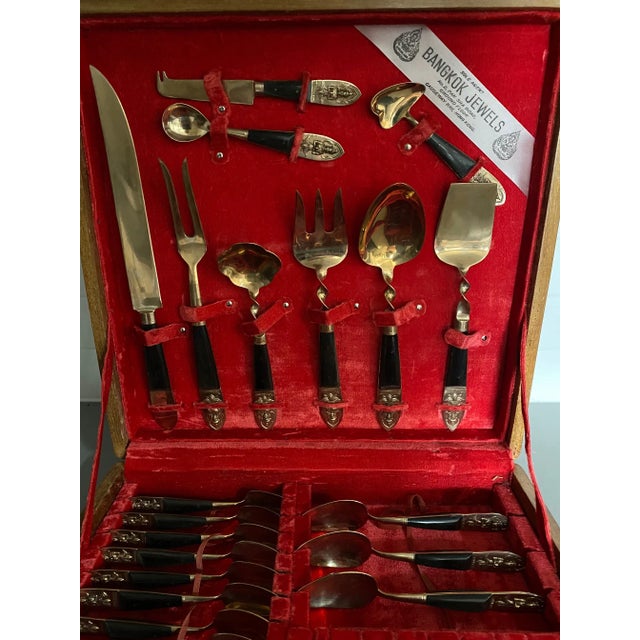 Vintage James Thailand Buddha Bronze Brass Flatware Set- 36 Pieces For Sale - Image 4 of 12