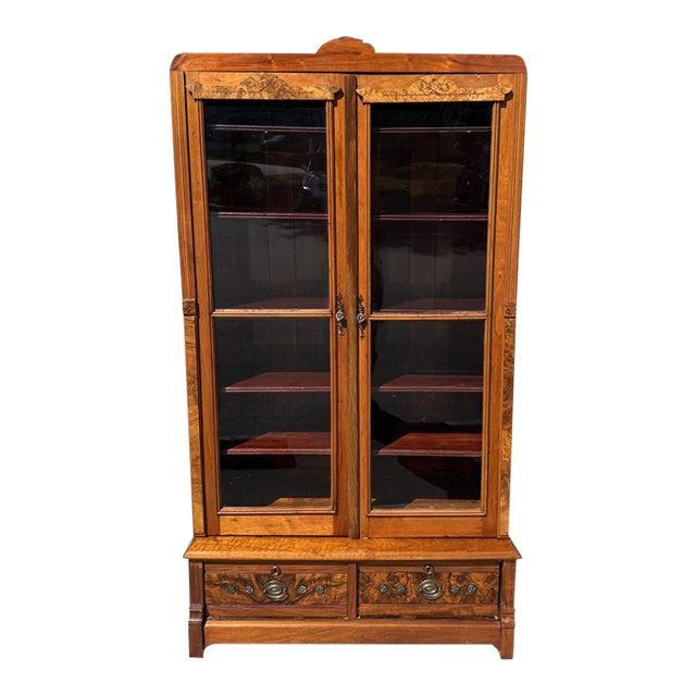 1920’s Art Deco Mahogany & Burled Walnut Bookcase For Sale