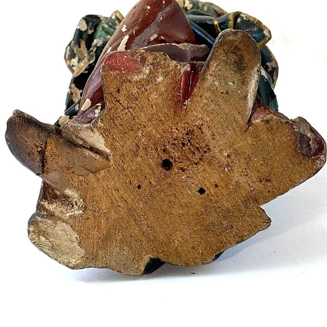 French Painted Wood, Silver and Sapphire Crowned Madonna Figure For Sale - Image 10 of 12