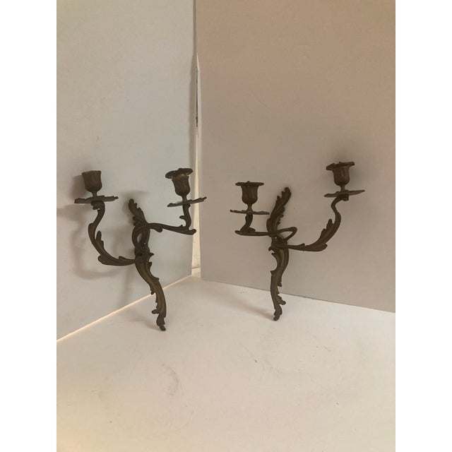 French French Louis XV Bronze Candle Wall Sconces- A Pair For Sale - Image 3 of 10