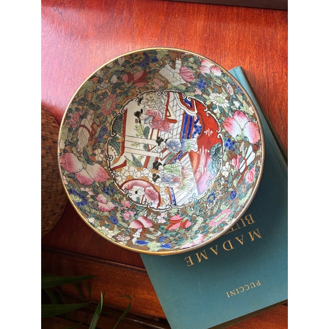 Vintage Chinese Rose Medallion Famille Rose Enameled Porcelain Bowl For Sale - Image 4 of 8