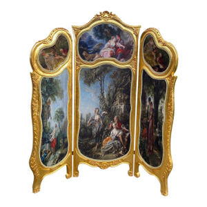 20thC Louis XVI Gilded Beech 3-Panel Room Divider Screen