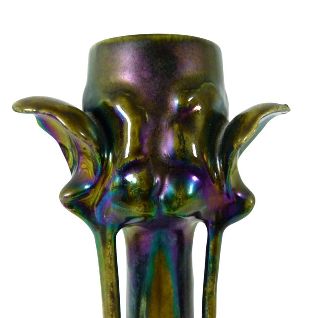 Glass 1900s Austrian Art Nouveau Heliosine Iridescent Iris Ceramic Vase by Karl Rudolf Ditmar For Sale - Image 7 of 13