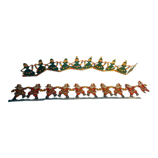 Two Antique Paper Cut Christmas Garlands Santa For Sale