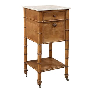 19th Century French Faux Bamboo Nightstand With Carrara Marble For Sale