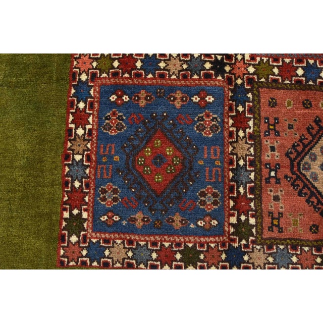Yalameh Rug 4'10'' X 6'8'' Green Wool Vintage Tribal Hand-Knotted Carpet For Sale - Image 9 of 13