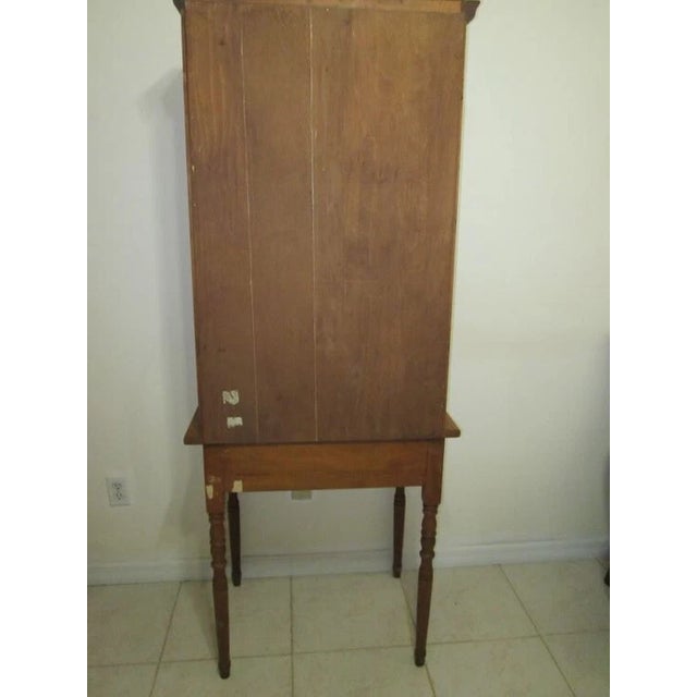 Wood Vintage Antique 1960s Lift Top Maple Wood Desk With Hutch Attached Turned Legs For Sale - Image 7 of 8