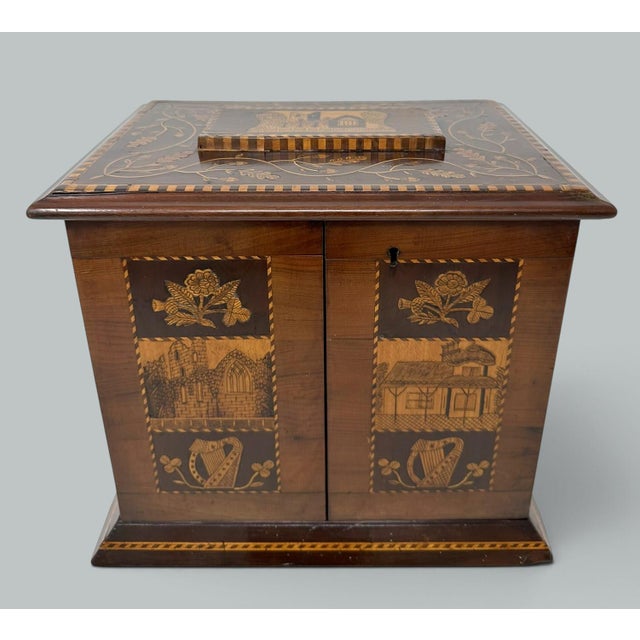 Antique Irish Castle Ruins Killarney Killarneyware Arbutus Wood Jewellery Casket For Sale - Image 4 of 17