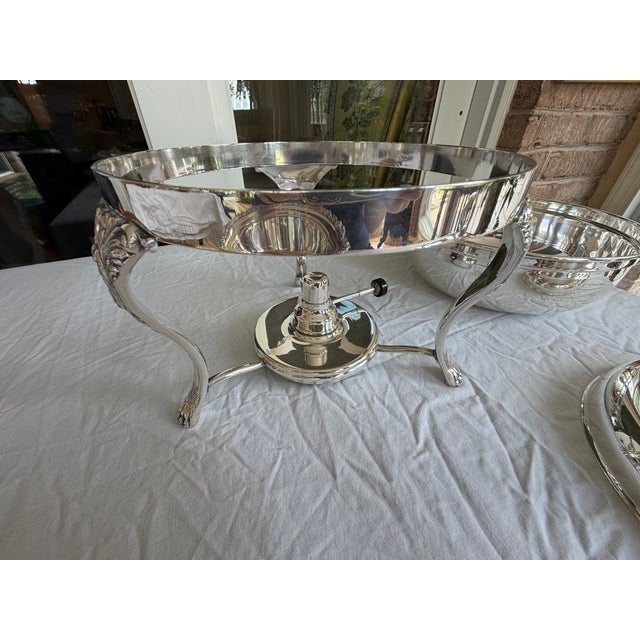 Vintage Crescent No. 549 Silver Plate Chafing Dish With Warming Stand, Lion Paw Feet & Hardwood Handle For Sale - Image 9 of 12
