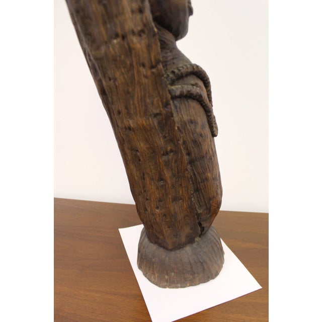 Vintage African Tribal Hand-Carved Wood Head Bust Sculpture For Sale - Image 11 of 13