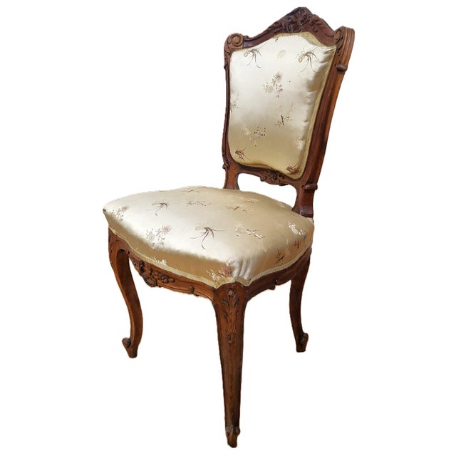 Late 19th Century Pair French 19th C Upholstered Louis XV Style "Shell" Carved Walnut Side Chairs For Sale - Image 5 of 18