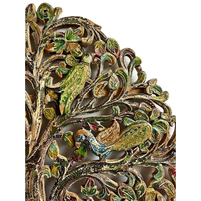 Vintage Good Luck Wood Carved Peacock Tree For Sale In Los Angeles - Image 6 of 10