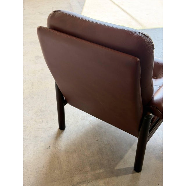 Brown Vintage Danish Leather Lounge Chair Mid Century Modern Armchair For Sale - Image 8 of 10