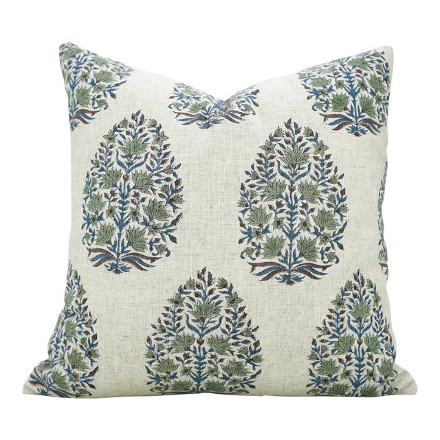 Fabdivine Artisan Block Print Throw Pillow Cover 24x24 Inch Viscose Linen-Kumud For Sale